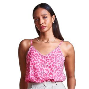 ROCHELLE BEHRENS The Shirt Cami Pink Leopard‎ Print Wm Sz Sm Lined EUC Like New